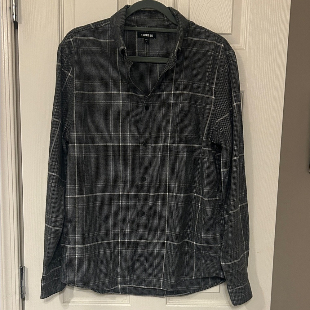 Express Men's Charcoal Checkered Shirt